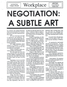 Negotiation A Sublte Art 1 of 2